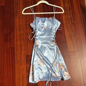Lucy in the sky floral mini satin blue dress